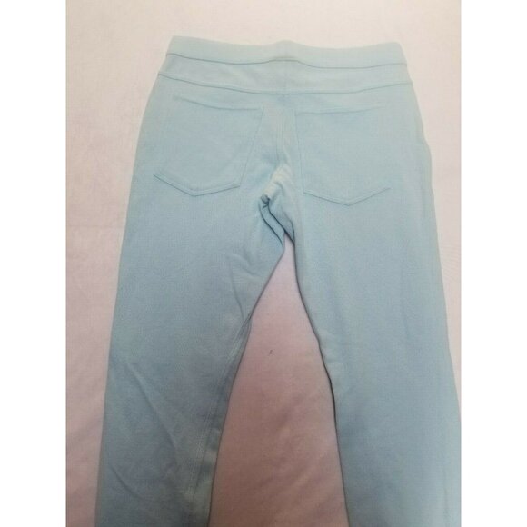 Hue Womens Straight Pull On Pants Low Rise Back Pockets Floral Embroidered Blue - Picture 2 of 7